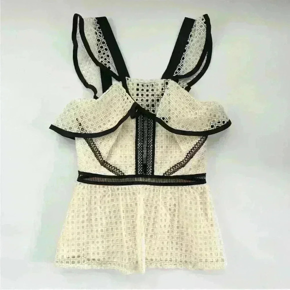 Self Portrait Contrast Ruffle Peplum Top - Picture 2 of 5